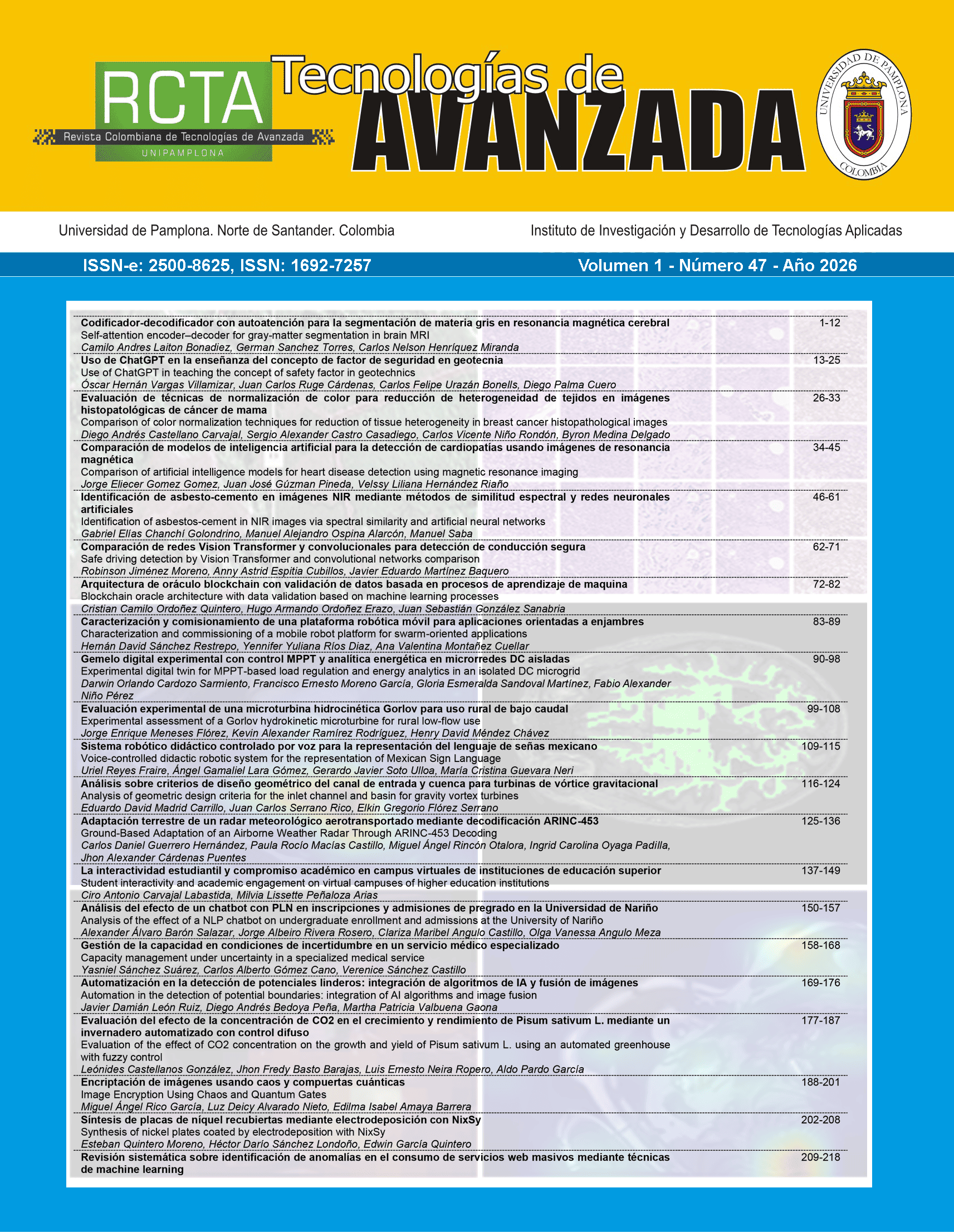Revista Colombiana de Tecnologías de Avanzada (RCTA)